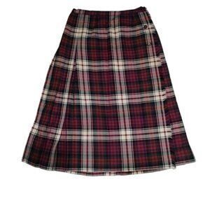 Aljean of Canada Red/Green/White/Blue Plaid Pleated Wool Skirt